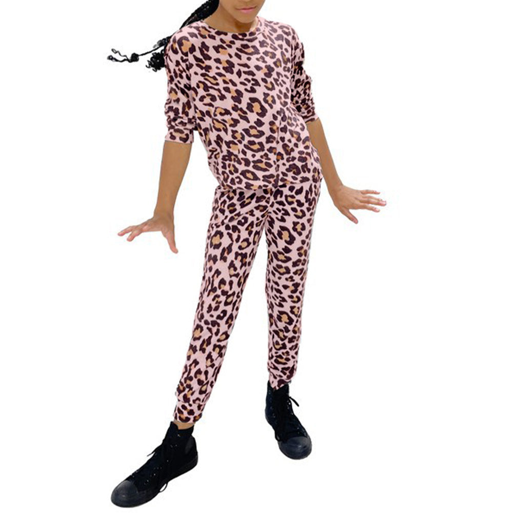 Kid's Lounge Set Pink Leopard