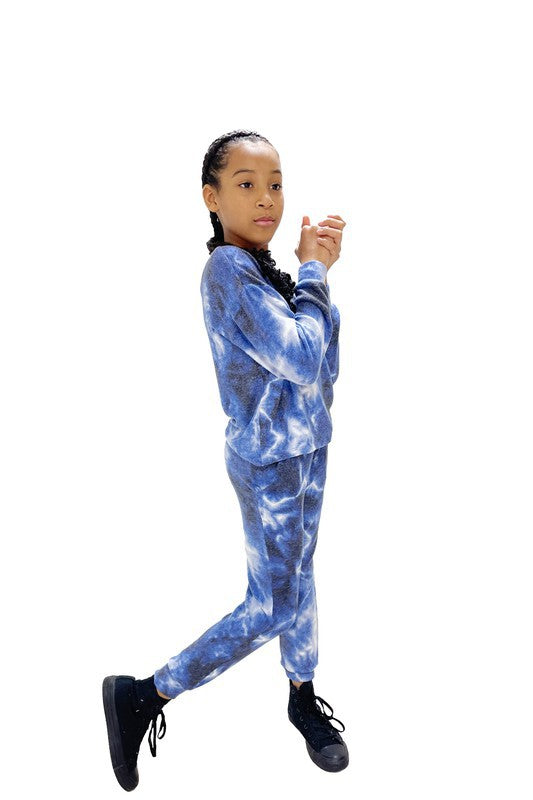 Kid's Lounge Set Electric Blue Tie Dye
