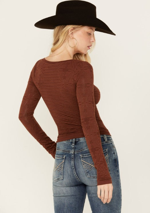 Long Sleeve Jacquard Top Black image 8