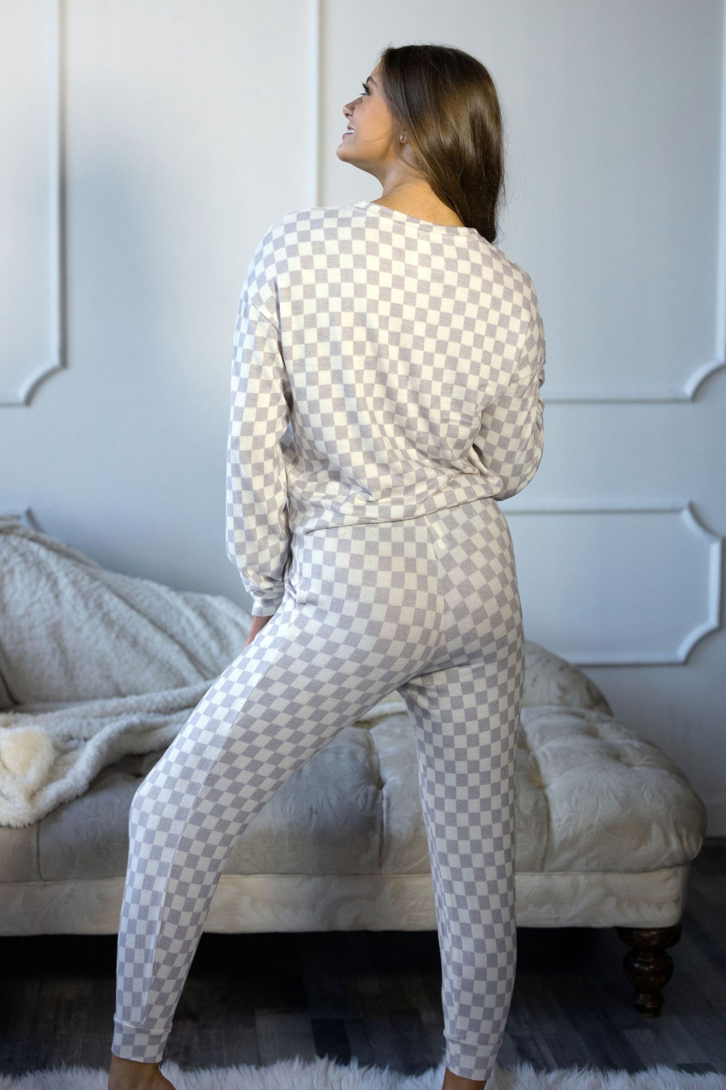 Women's Holiday Lounge Set Lavender Checkered image 2