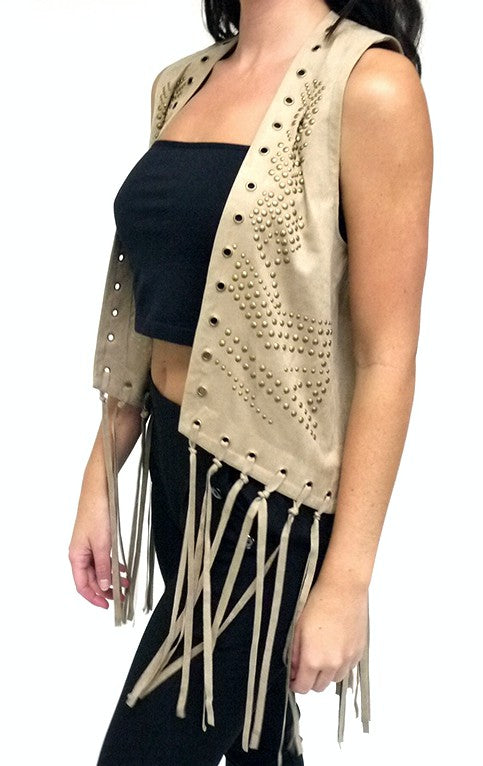 Women’s Studded Suede Rope Stitch Vest