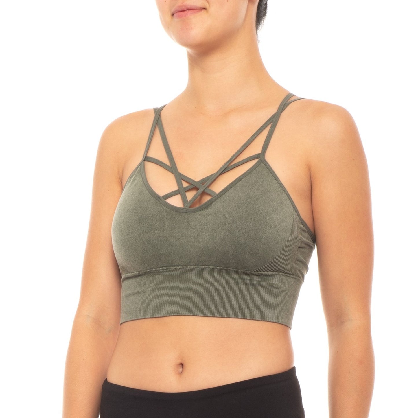 Stone Washed Lattice Bralette Olive image 0