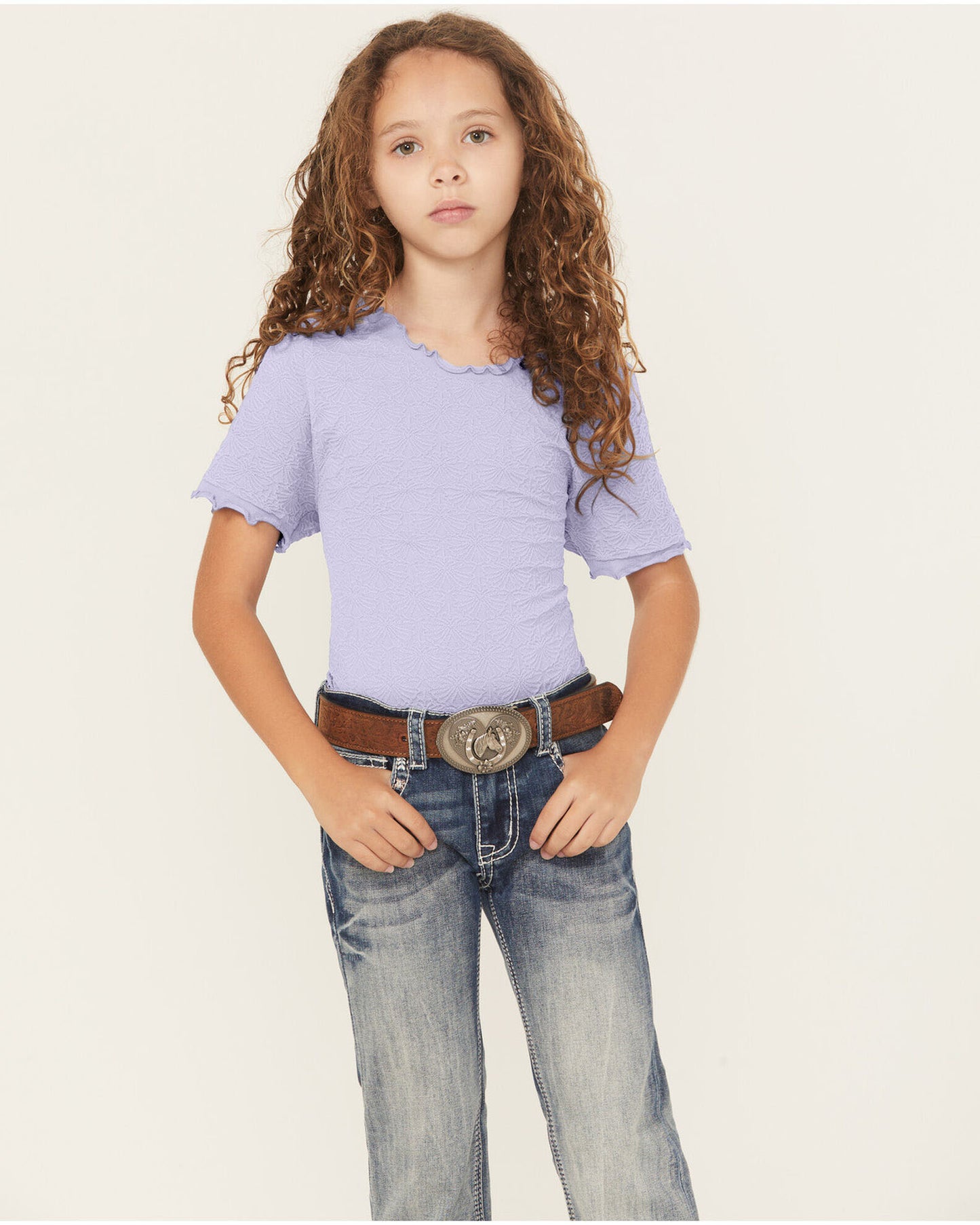 Girls' Seamless Jacquard Short Sleeve