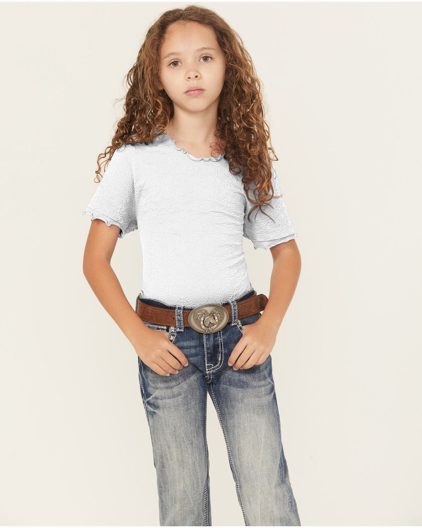 Girls' Seamless Jacquard Short Sleeve