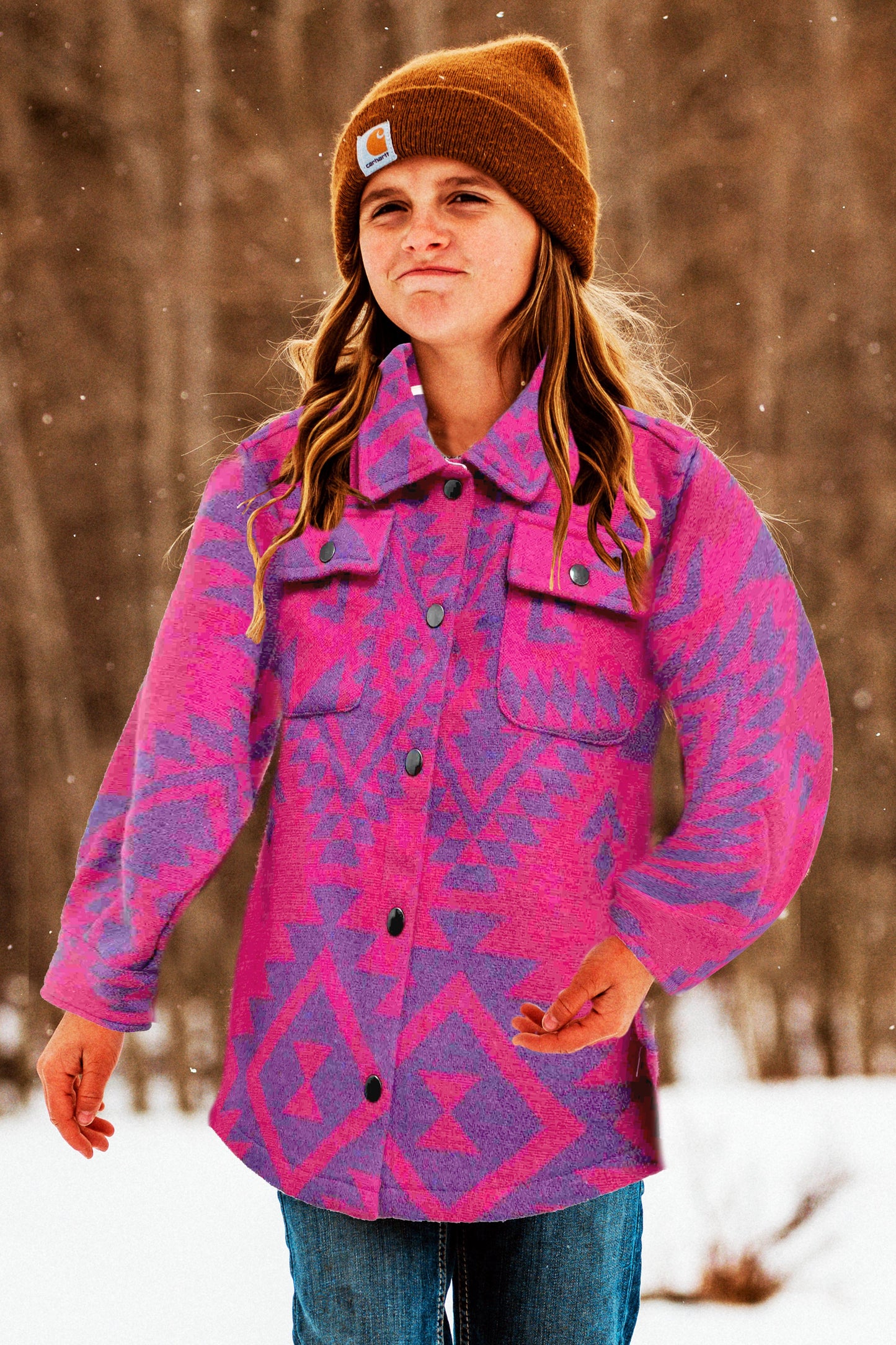 Toddler's Shacket Fuchsia Aztec
