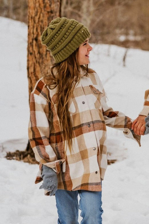 Kid's Shacket Brown Tan Plaid
