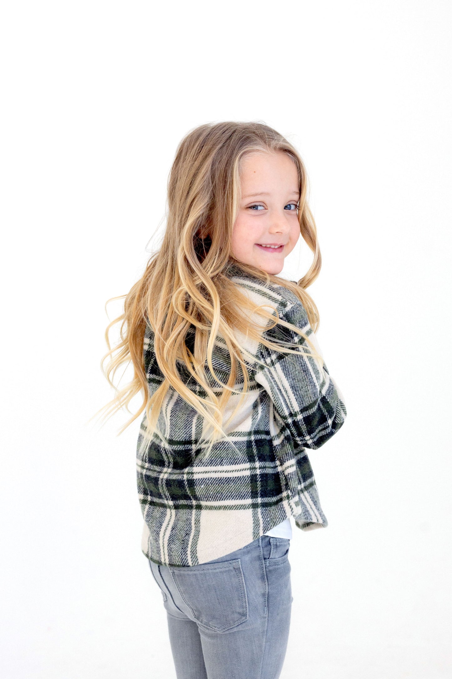 Kid's Shacket Olive Tartan