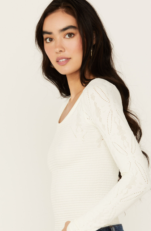 Long Sleeve Jacquard Top Black image 3