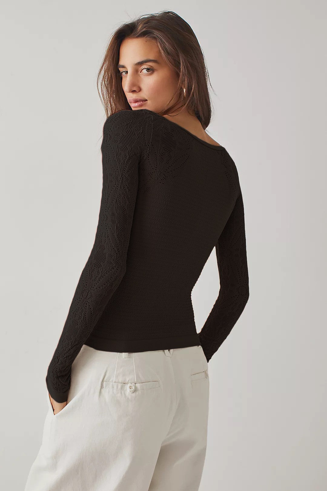Long Sleeve Jacquard Top Black image 2