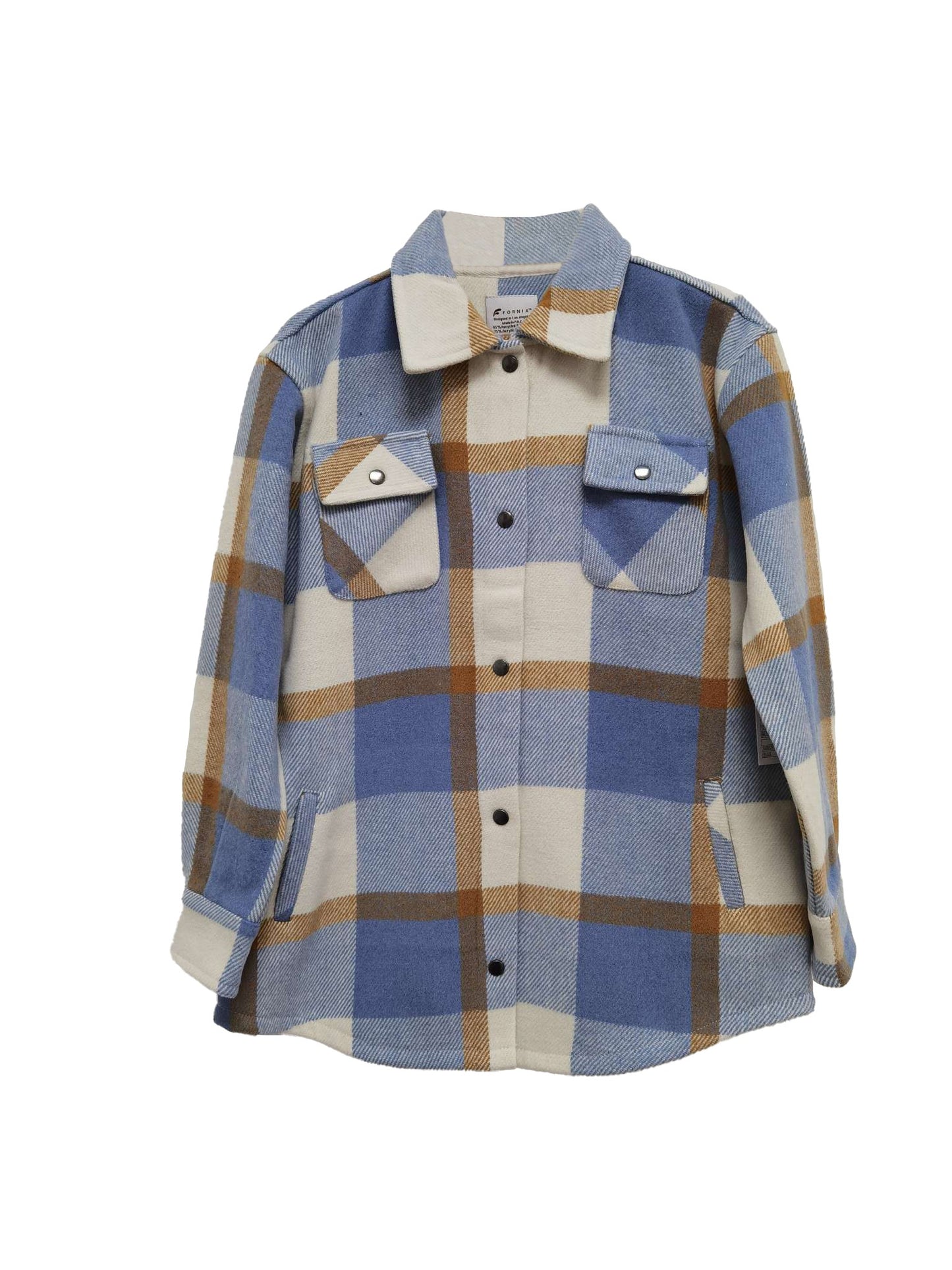 Kid's Shacket Blue Camel Plaid image 0