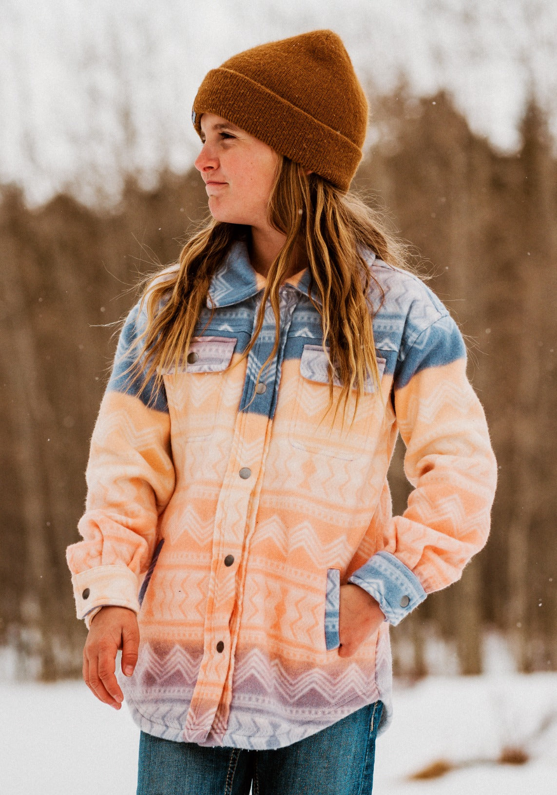 Kid's Shacket Coral Aztec image 0
