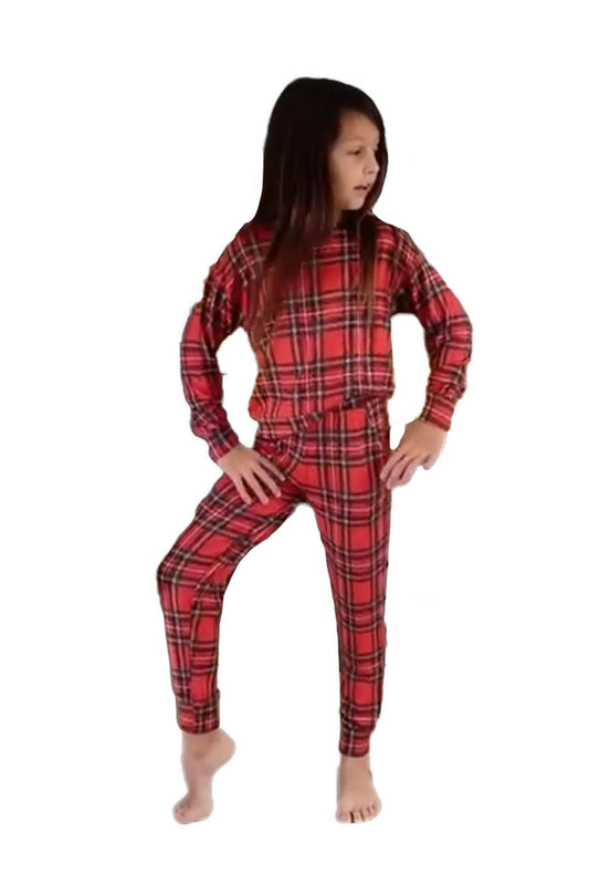 Kid's Lounge Set Red Plaid