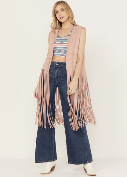 Women's Fringe Suede Whip Stitch Vest
