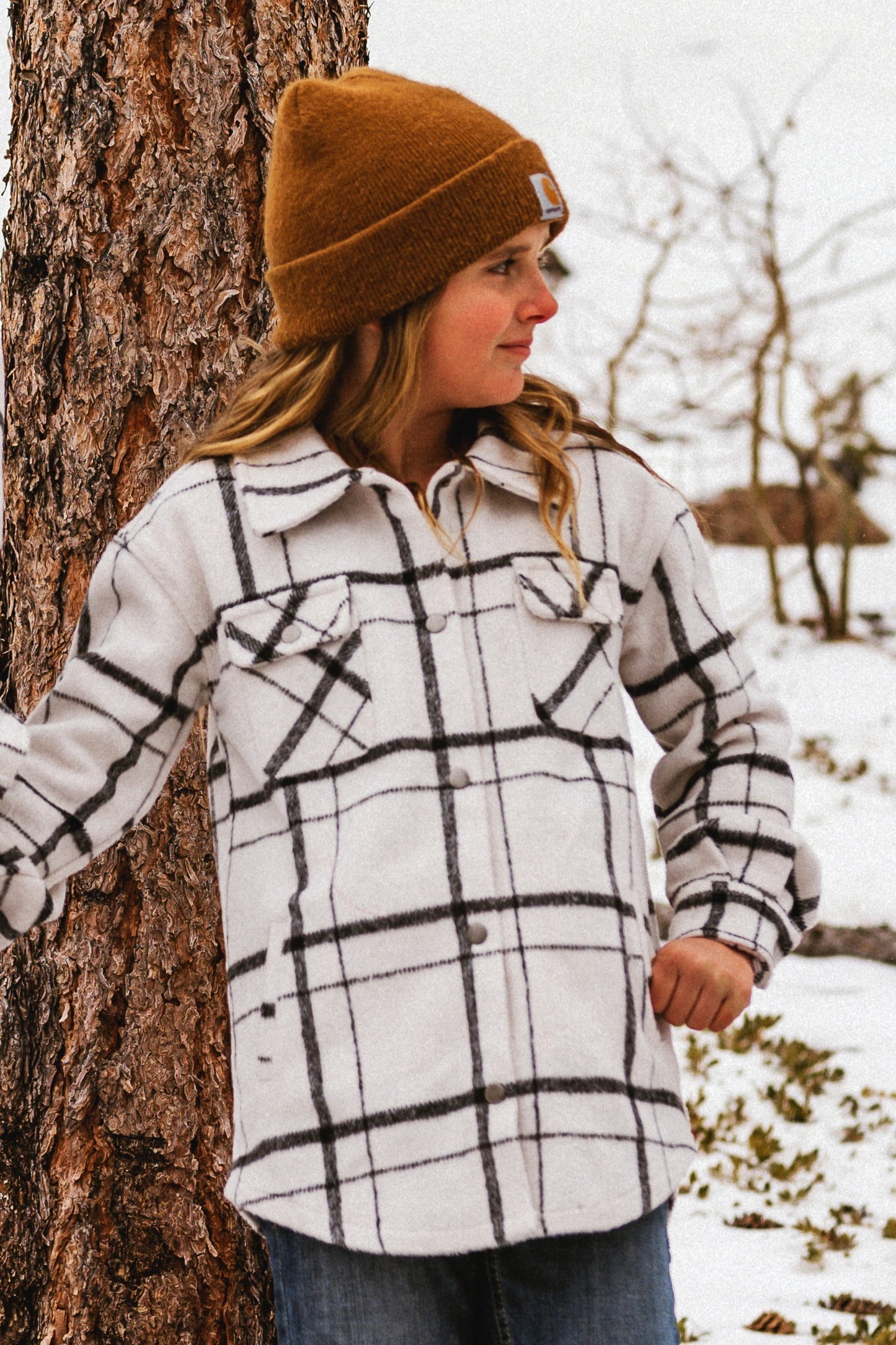 Kid's Shacket Blanco Plaid