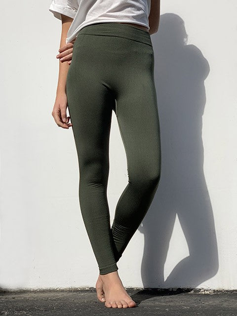 Women's Solid Fleece Lined Leggings - One Size