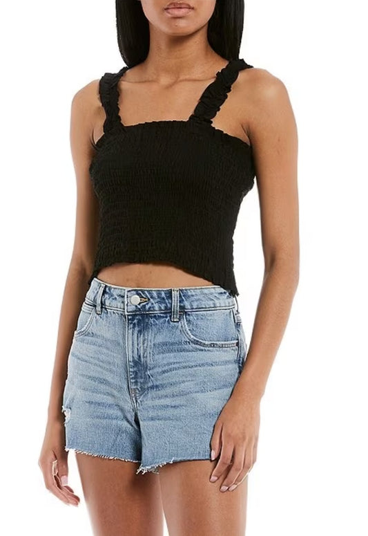 Smocked Square Neck Tank Black image 0