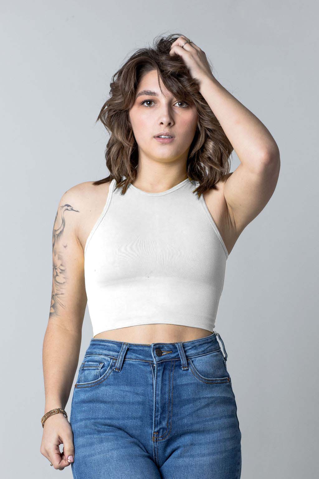 Women's Chevron Crop Top Chive Blossom image 7