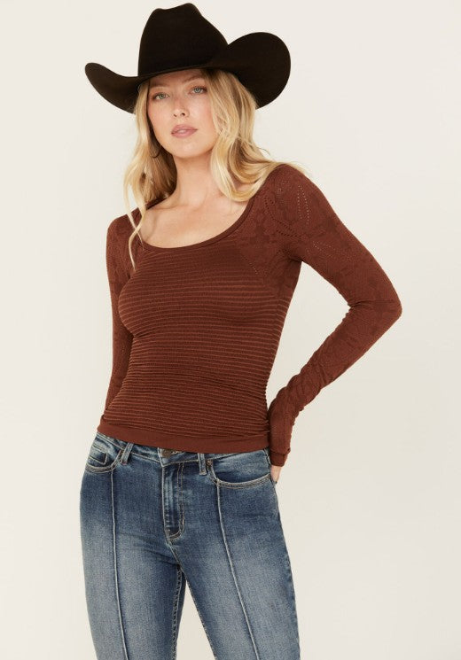 Long Sleeve Jacquard Top Black image 6