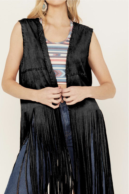 Women's Fringe Suede Whip Stitch Vest