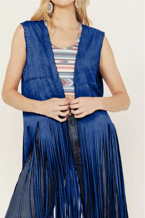 Women's Fringe Suede Whip Stitch Vest