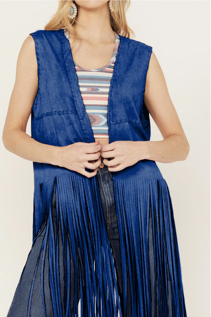 Women's Fringe Suede Whip Stitch Vest