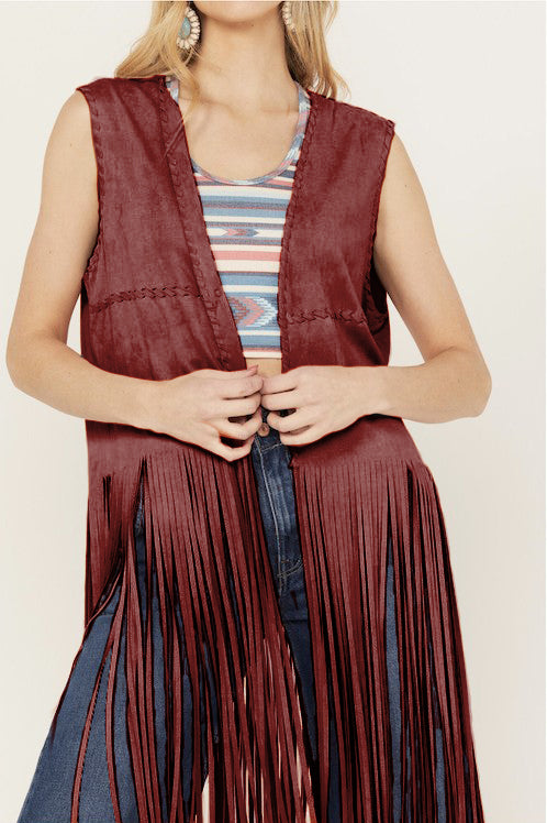 Women's Fringe Suede Whip Stitch Vest