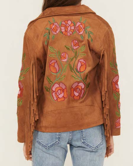 Girls' Floral Embroidered Suede Jacket