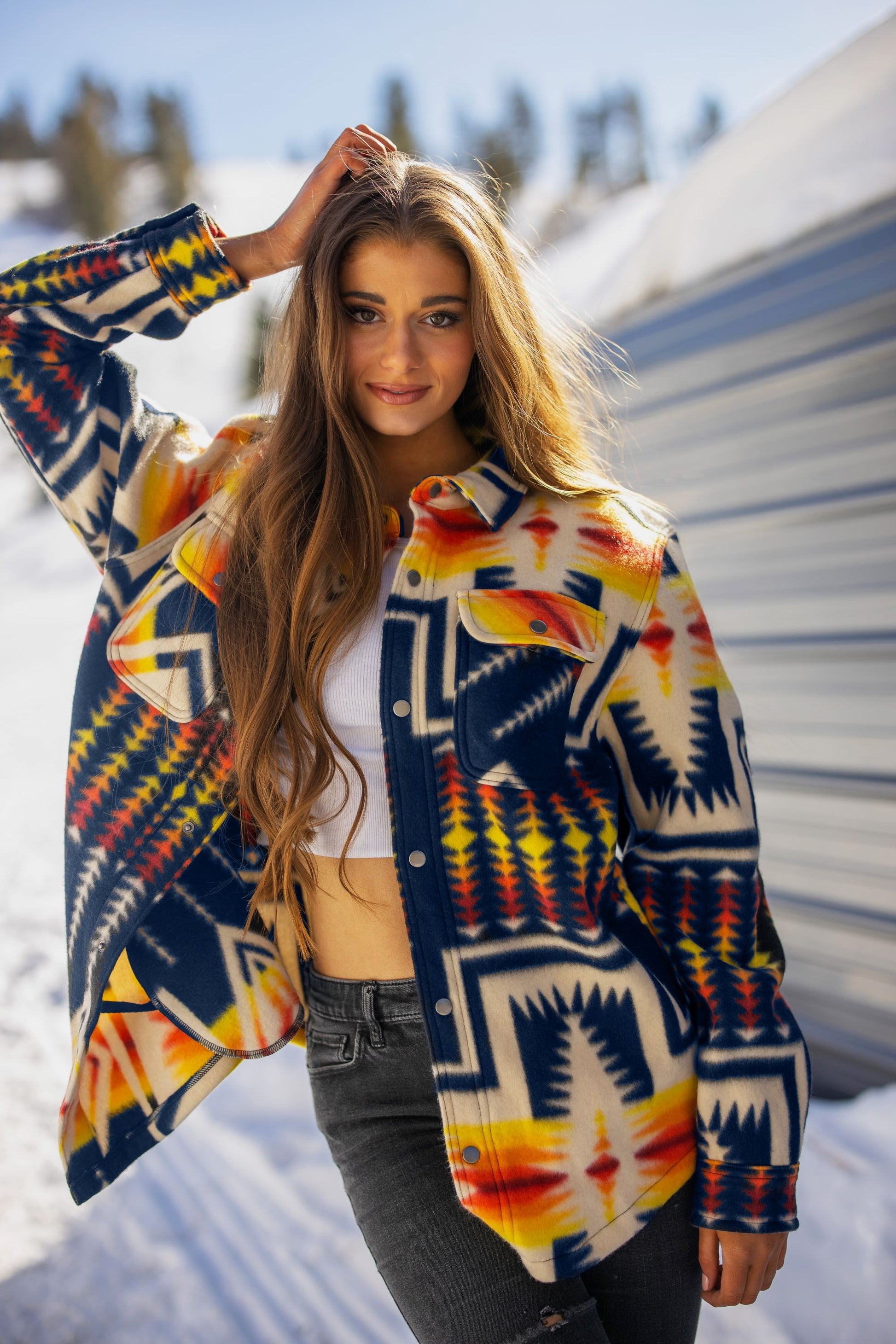 Women's Shacket Navy Aztec image 1
