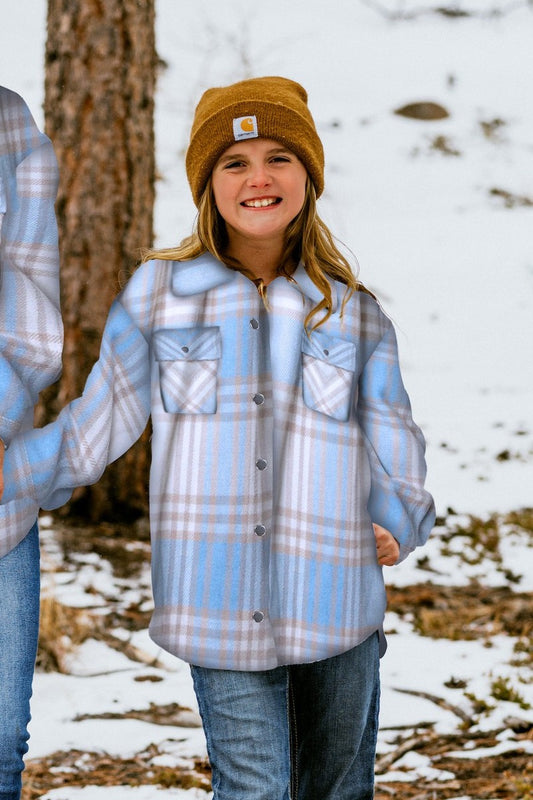 Kid's Shacket Blue Tan Plaid
