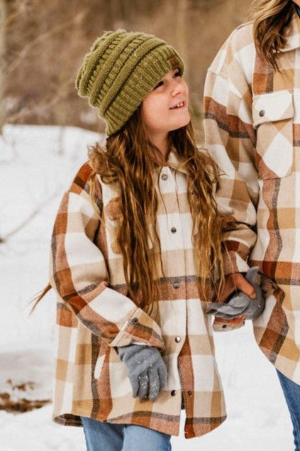 Kid's Shacket Brown Tan Plaid