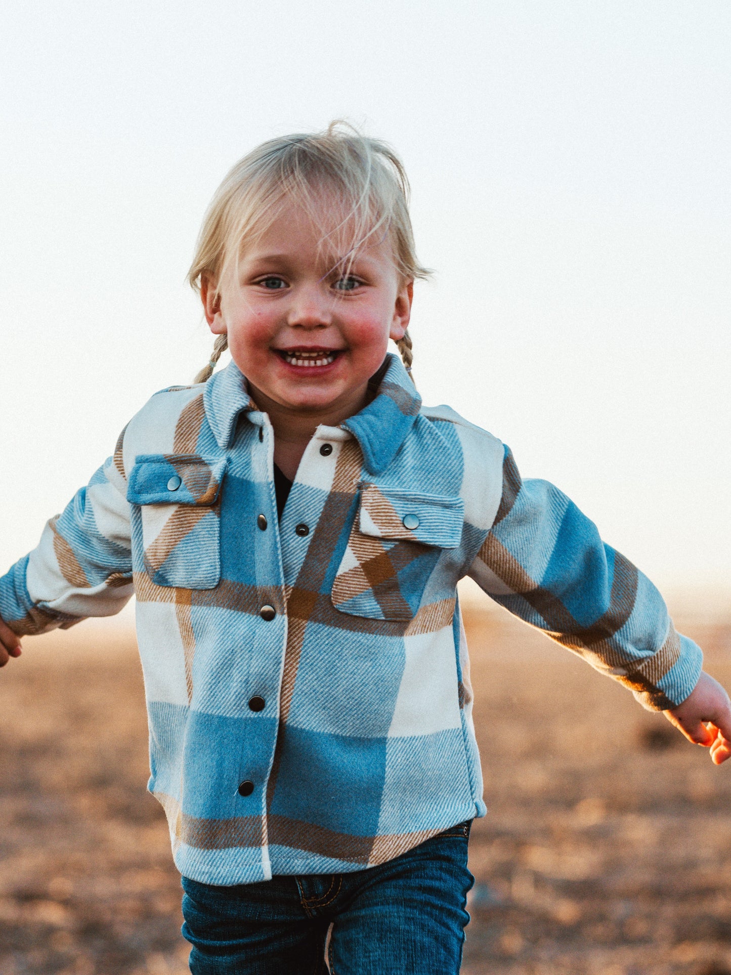 Kid's Shacket Blue Camel Plaid