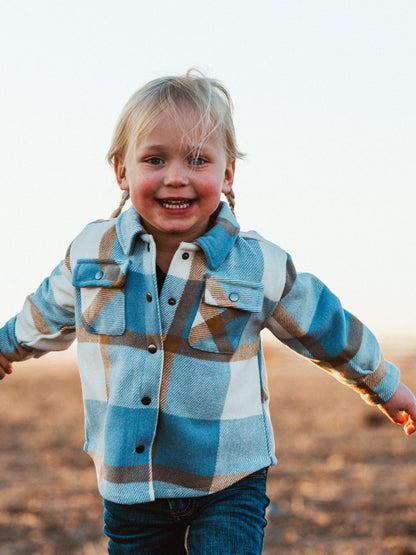 Kid's Shacket Blue Camel Plaid