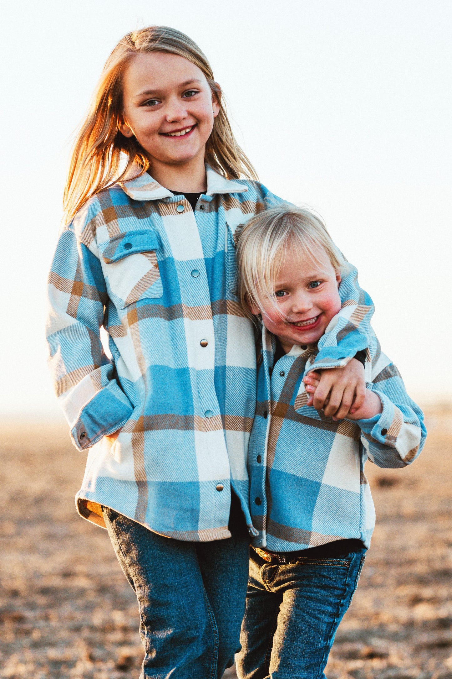 Kid's Shacket Blue Camel Plaid