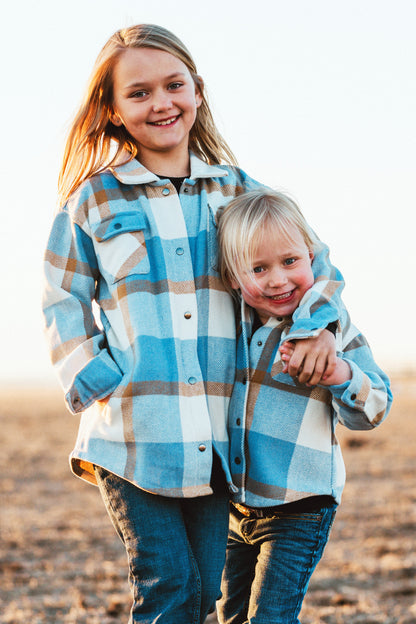 Kid's Shacket Blue Camel Plaid
