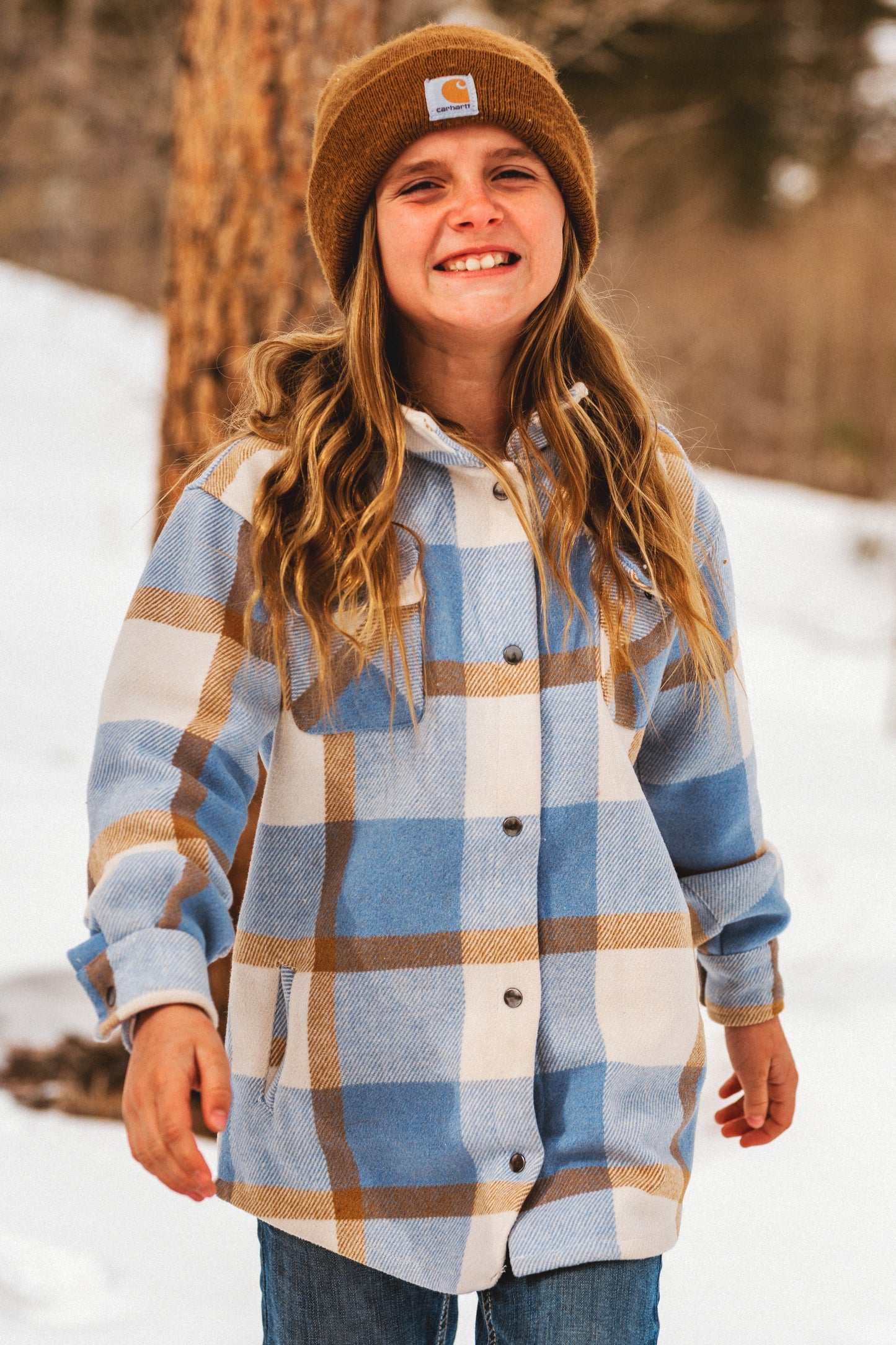 Kid's Shacket Blue Camel Plaid