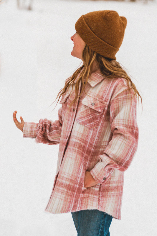 Kid's Shacket Pink Cream Plaid