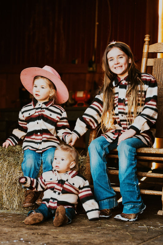 Kid's Shacket Burgundy Stripe