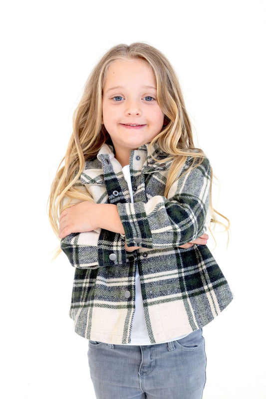 Kid's Shacket Olive Tartan