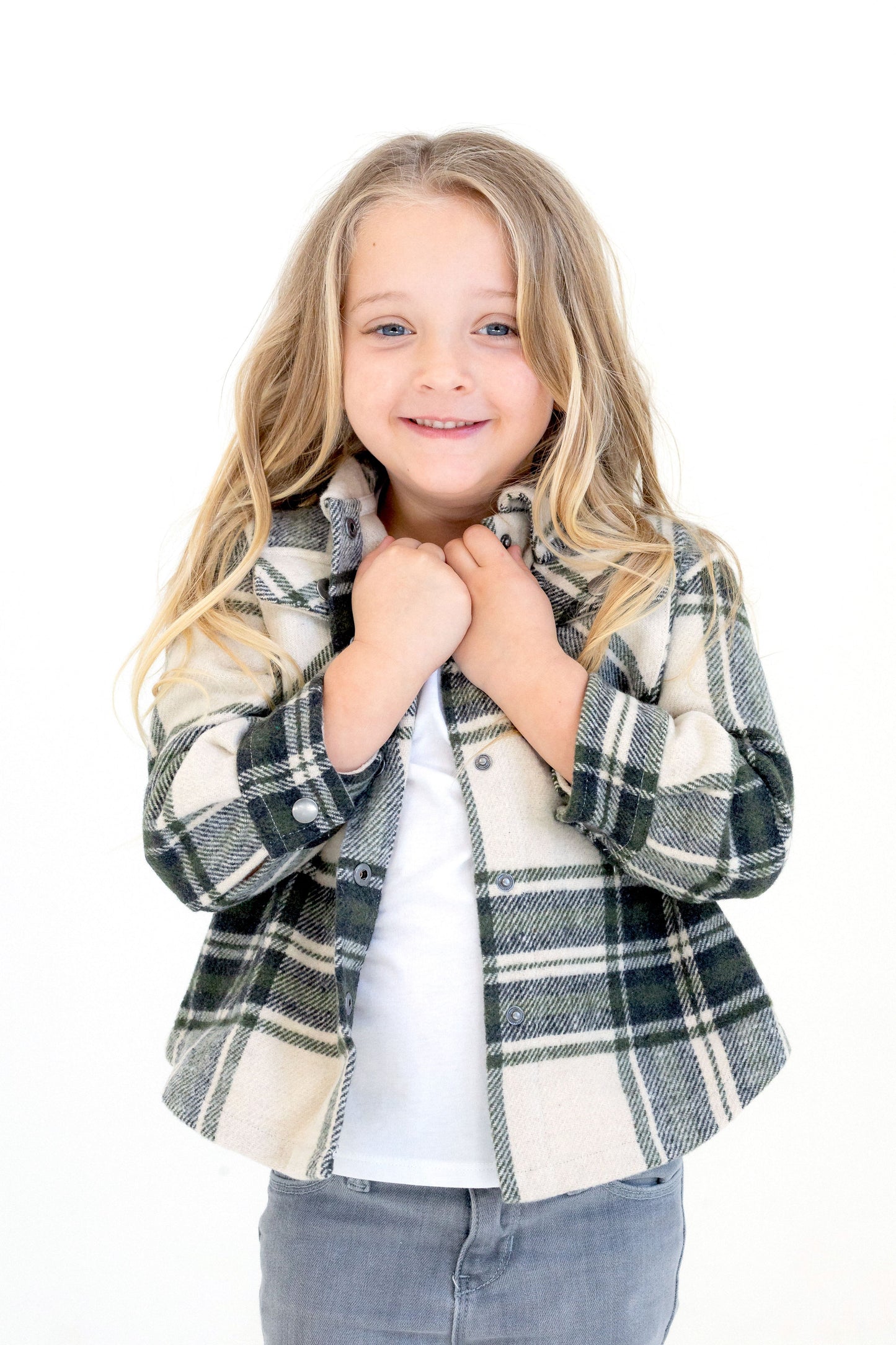 Kid's Shacket Olive Tartan