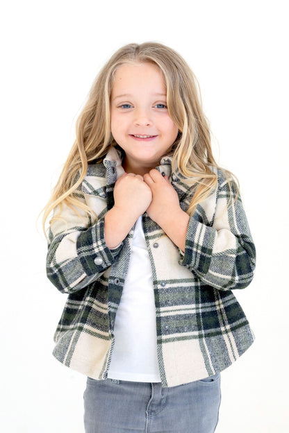 Kid's Shacket Olive Tartan