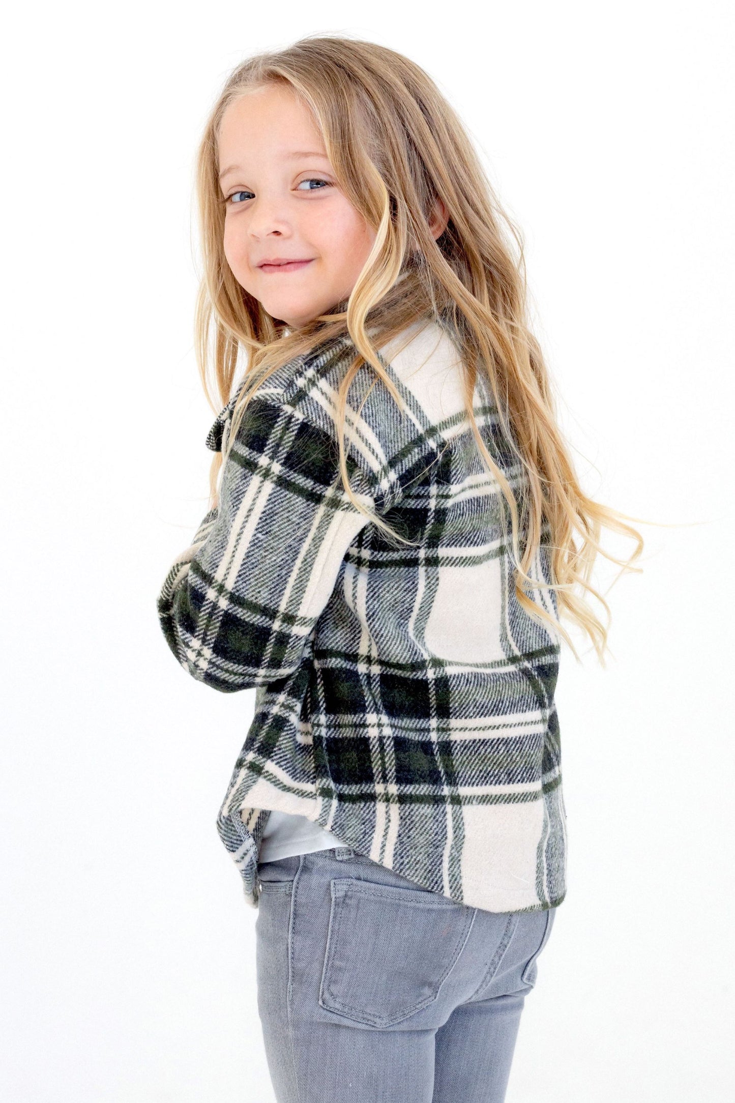 Kid's Shacket Olive Tartan