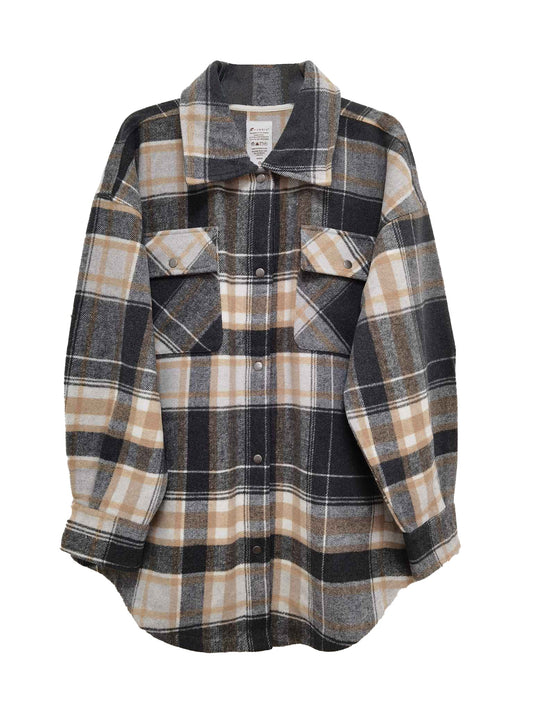 Kid's Shacket Charcoal Tan Plaid
