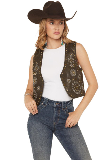Women's Studded Floral Embroidered Vest