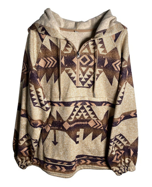 Women's Taupe Aztec Hoodie