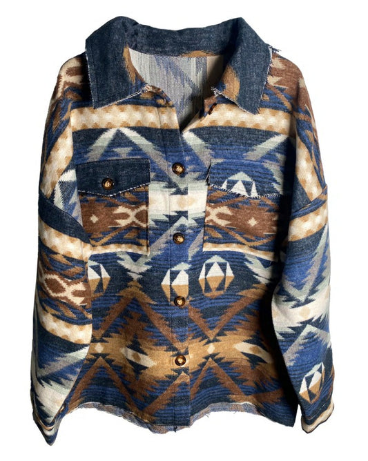 Women's Blue Vintage Aztec Shacket