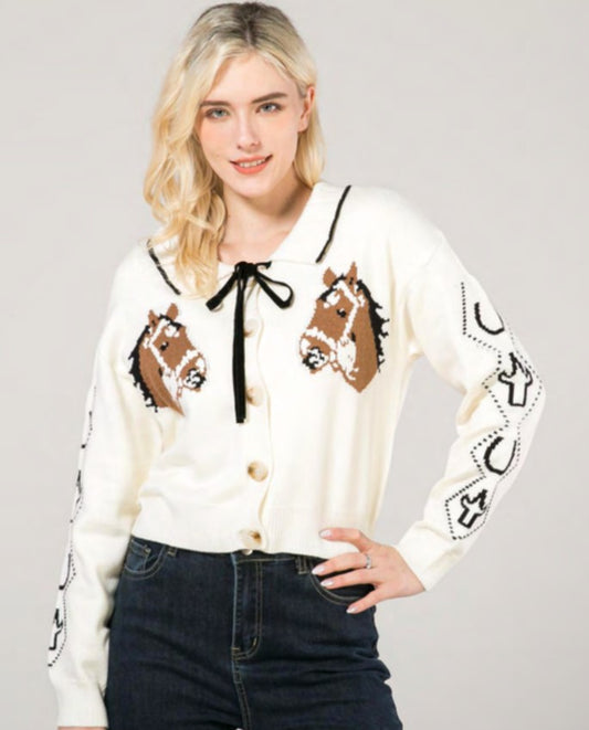 Women's Button Down Horse Cardigan