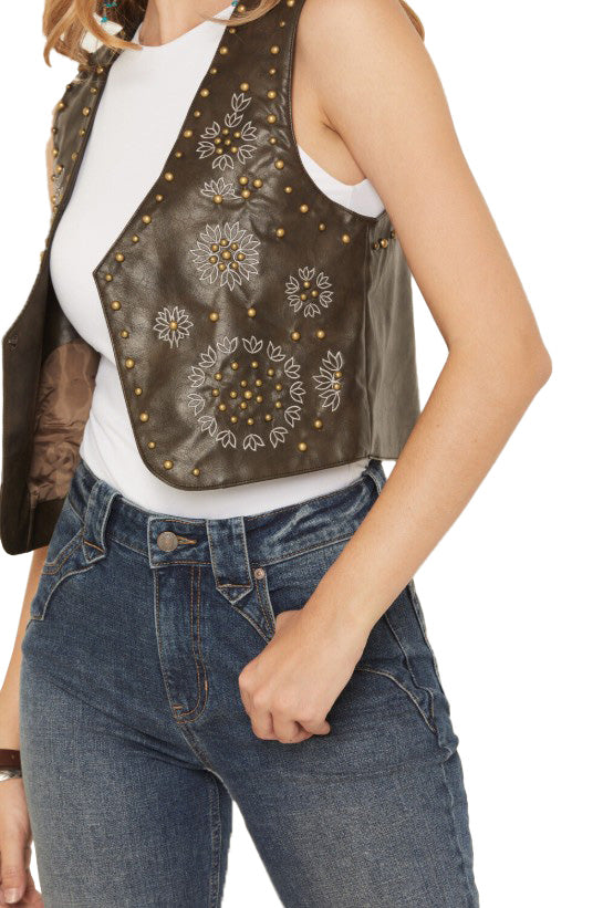 Women's Studded Floral Embroidered Vest