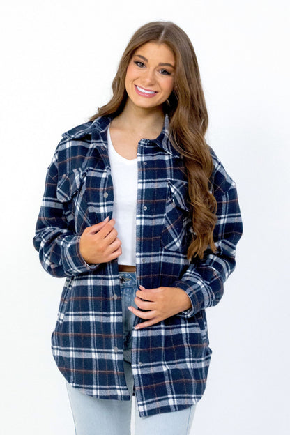 Women's Brushed Tweed Shacket Beige Tartan image 10