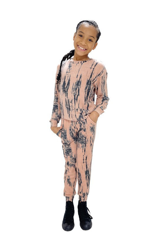 Kid's Peach Tie Dye Lounge Set image 0