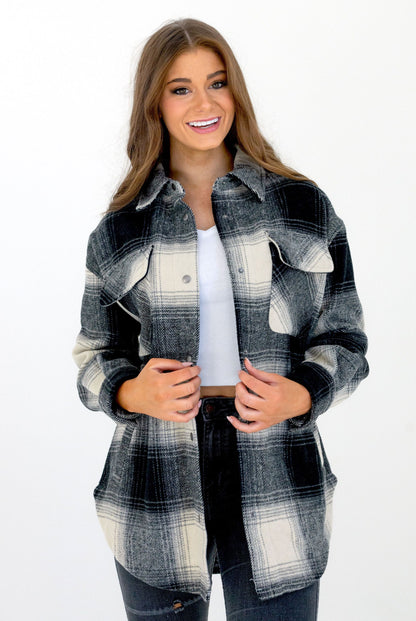Women's Brushed Tweed Shacket Beige Tartan image 6